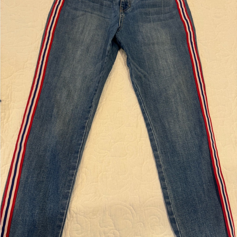 Women's Blue Jeans with Red and White Stripes GUESS